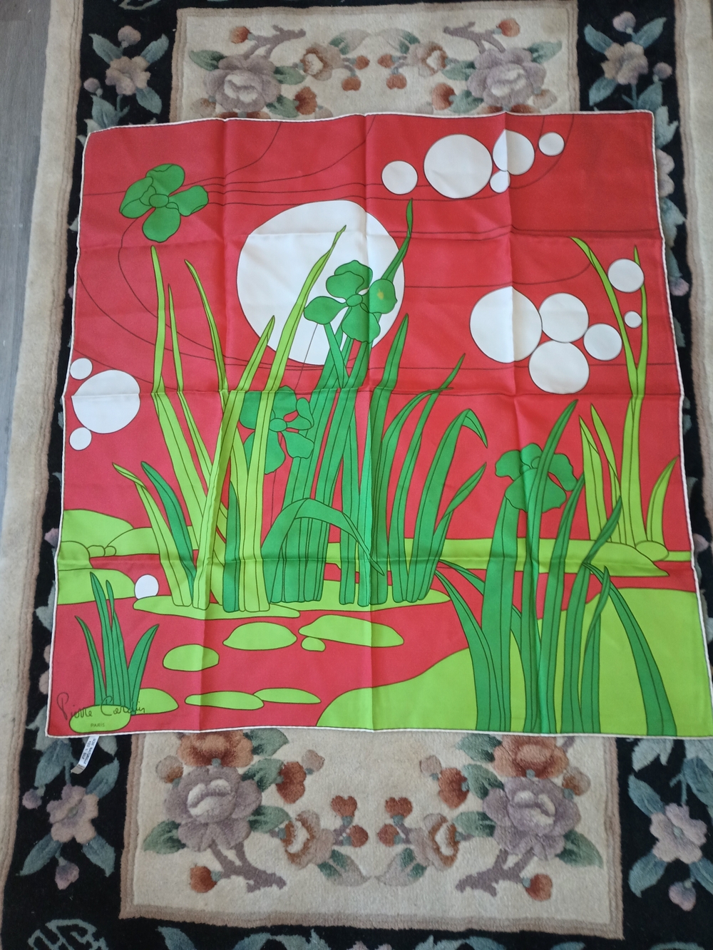 Pierre Cardin Red and Green Silk Scarf